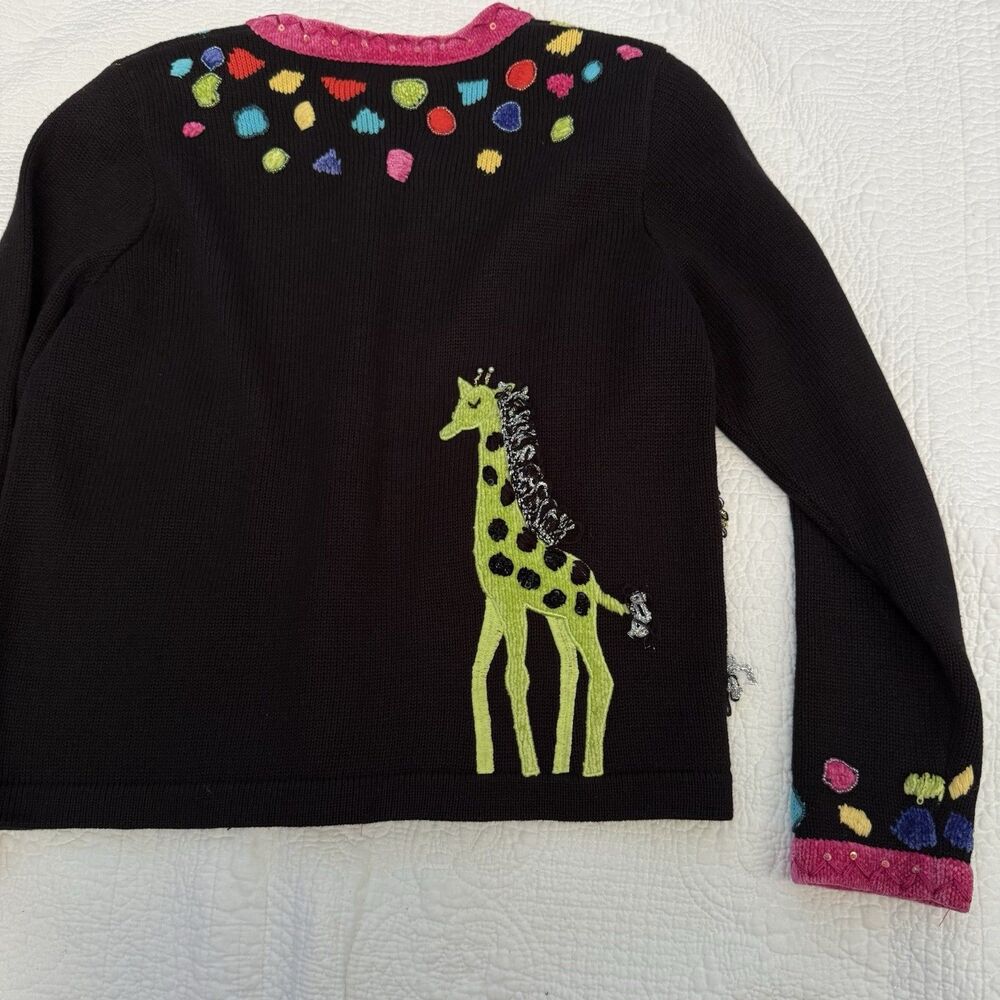 Vintage BEREK Giraffe Cardigan Sweater Women Size S Multi Stretch Knit Beaded - Picture 6 of 7